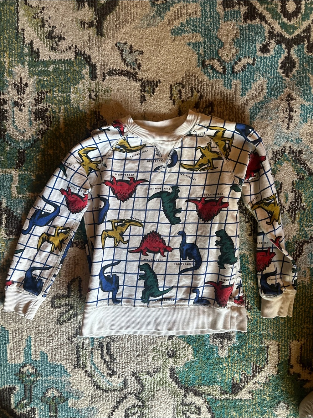 Kids Dino Grid Sweatshirt - White with Multicolor Dinosaurs